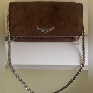Zadig & Voltaire Brown Suede Crossbody with Silver Wing Detail